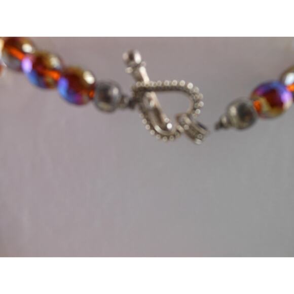 Vintage Handmade Glass Crystal Beaded Necklace Heart Toggle Red Blue Purple AB - Picture 6 of 10